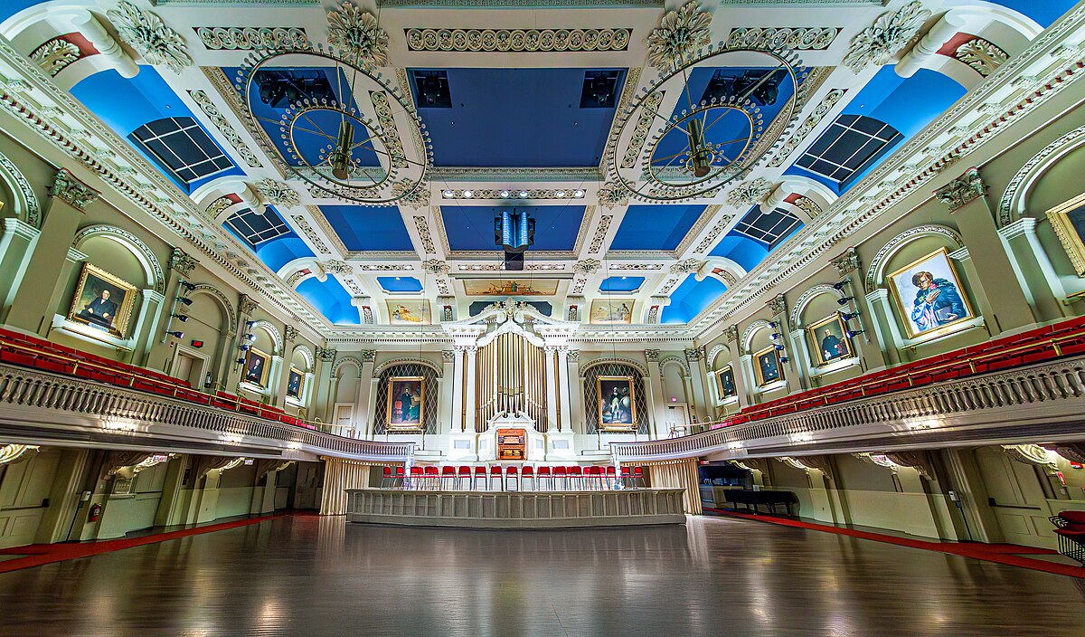 Mechanics Hall Worcester Great Hall interior with Hook organ
